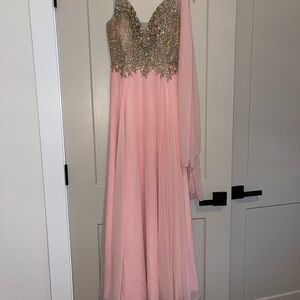 Dancing Queen Pink Gold One Shoulder Gown for Cocktail